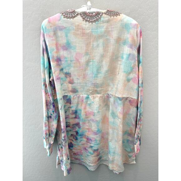 SOFT SURROUNDINGS | Embellished Sequin Tunic Top Watercolor Pastel Boho | Large - Picture 6 of 8